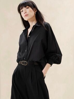 Banana Republic Factory Voluminous Blouse Womens Size Small Black Cotton Voile